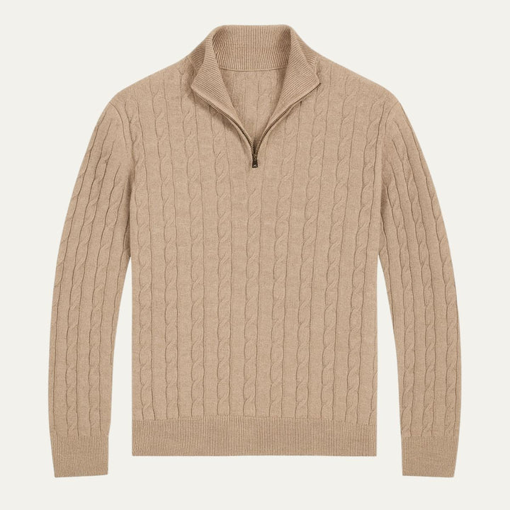 Mens Cable Knit Pullover Quarter Zip Wool Blend