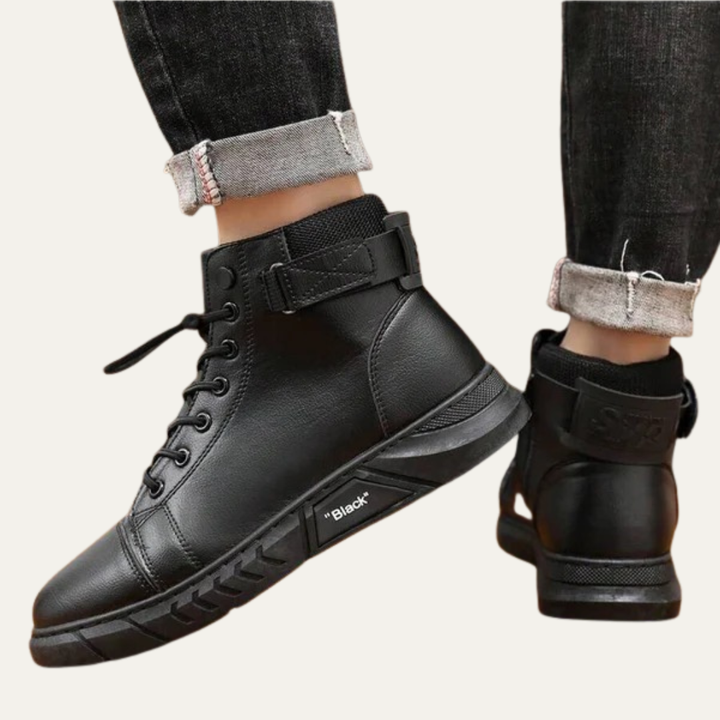 Mens High-Top Sneaker Boot with Strap and Lug Sole