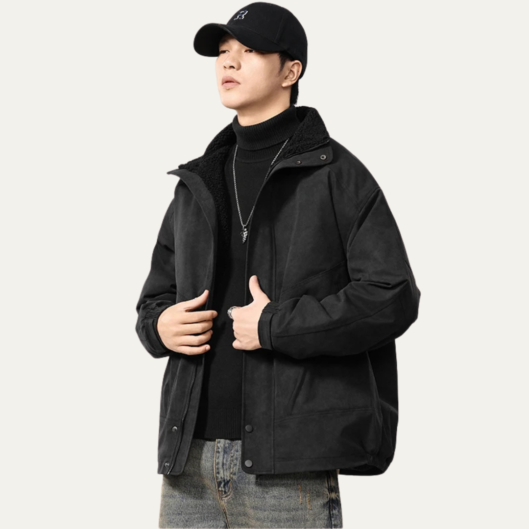 Mens Suede Bomber Jacket with Fleece Lining