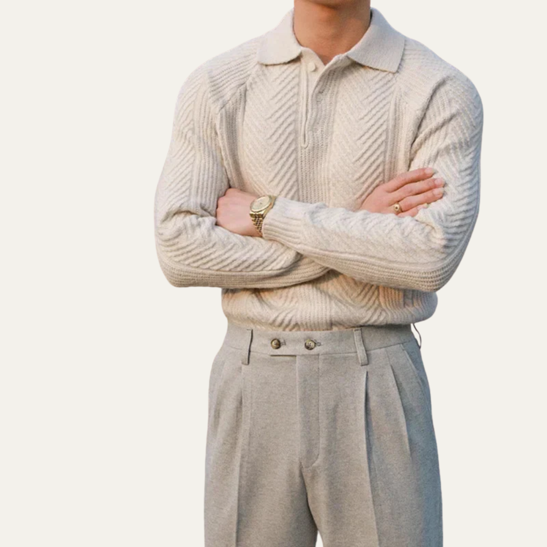 Mens Quarter Zip Polo Sweater Chevron Knit