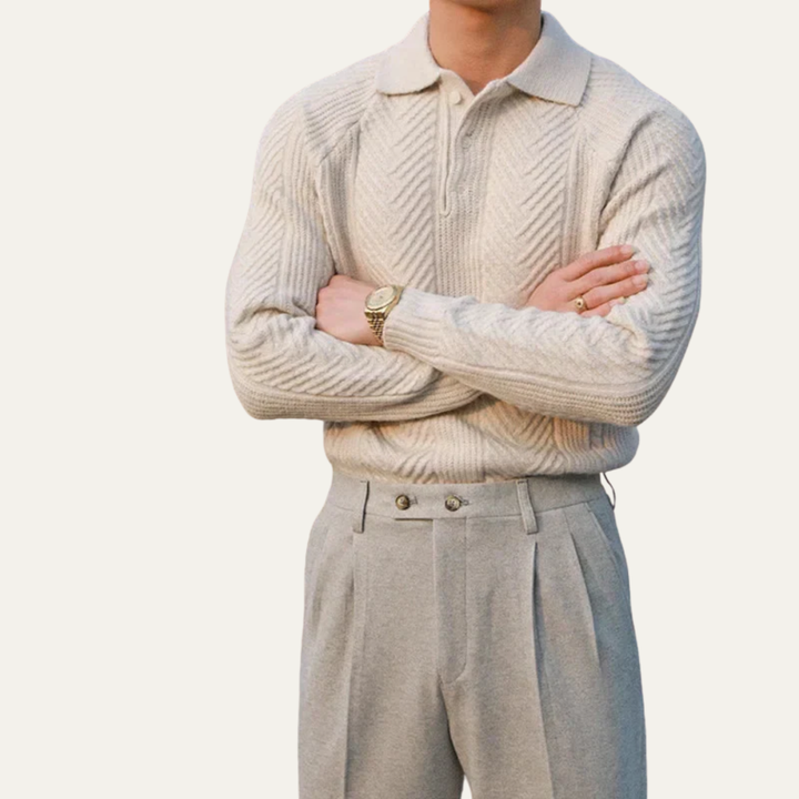 Mens Quarter Zip Polo Sweater Chevron Knit
