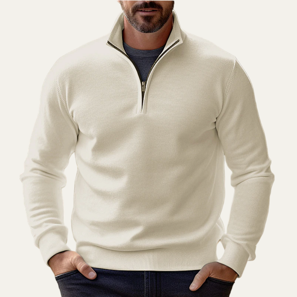 Mens Pullover Sweater Stand Collar Quarter Zip
