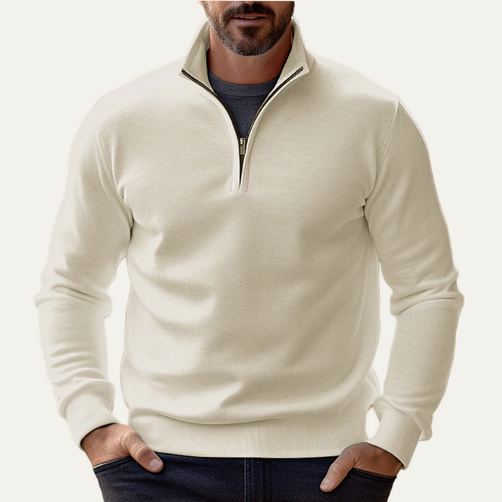 Mens Pullover Sweater Stand Collar Quarter Zip
