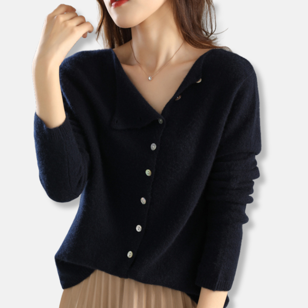 Womens Wool Blend Knitted Cardigan Relaxed Fit Asymmetrical Buttons