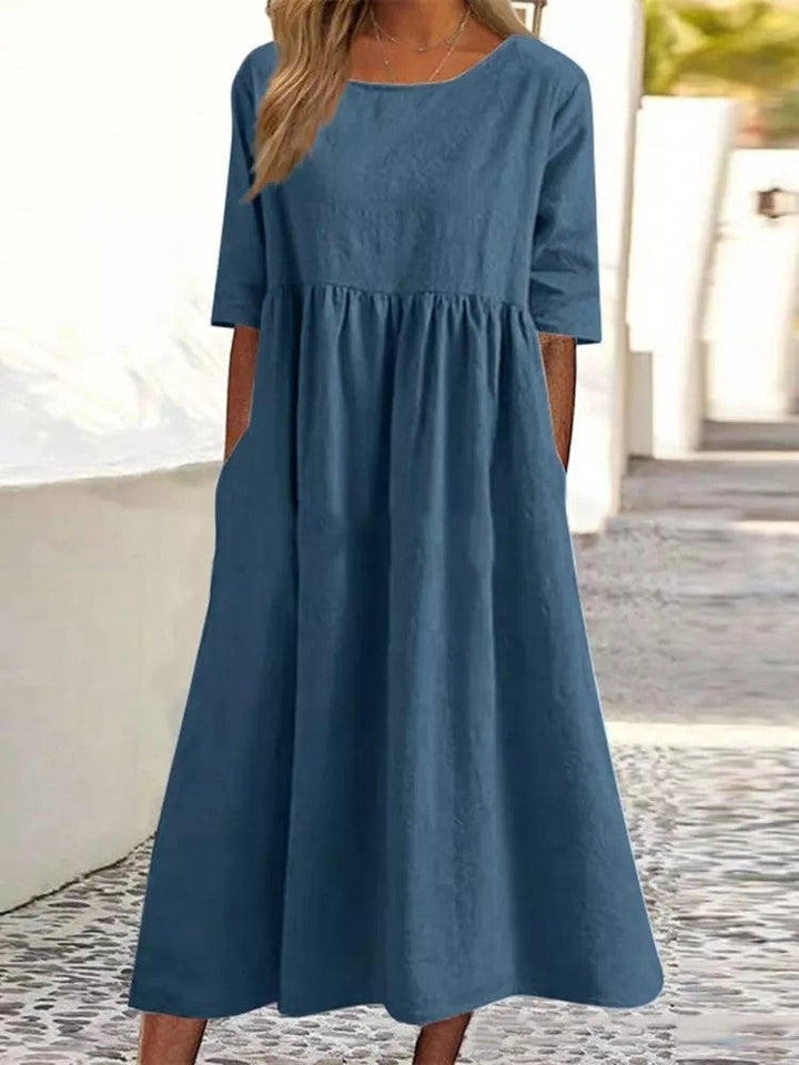 Womens Casual Midi Dress Short Sleeve Lightweight - BritishMode