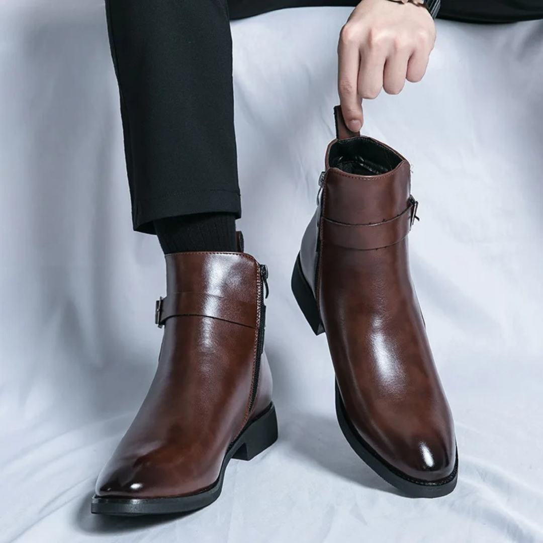 Mens Leather Ankle Boots with Side Zip Non-Slip Sole