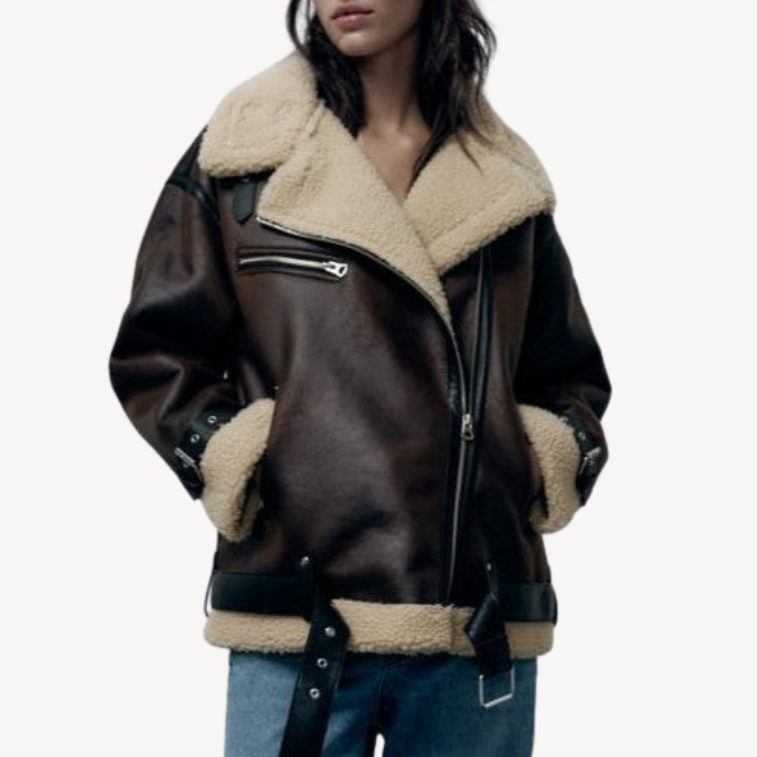 Womens Aviator Jacket Faux Shearling Material Relaxed Fit