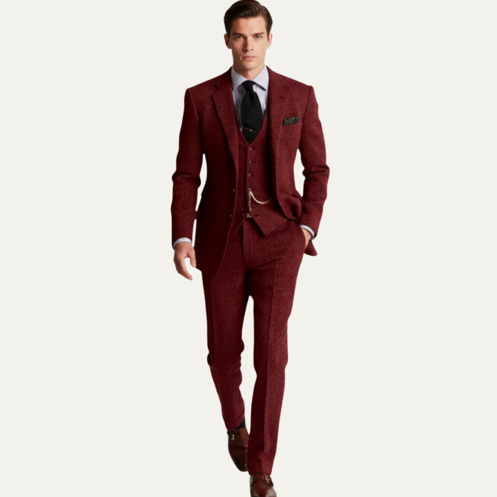 Mens Three Piece Suit Tweed Textured Fit