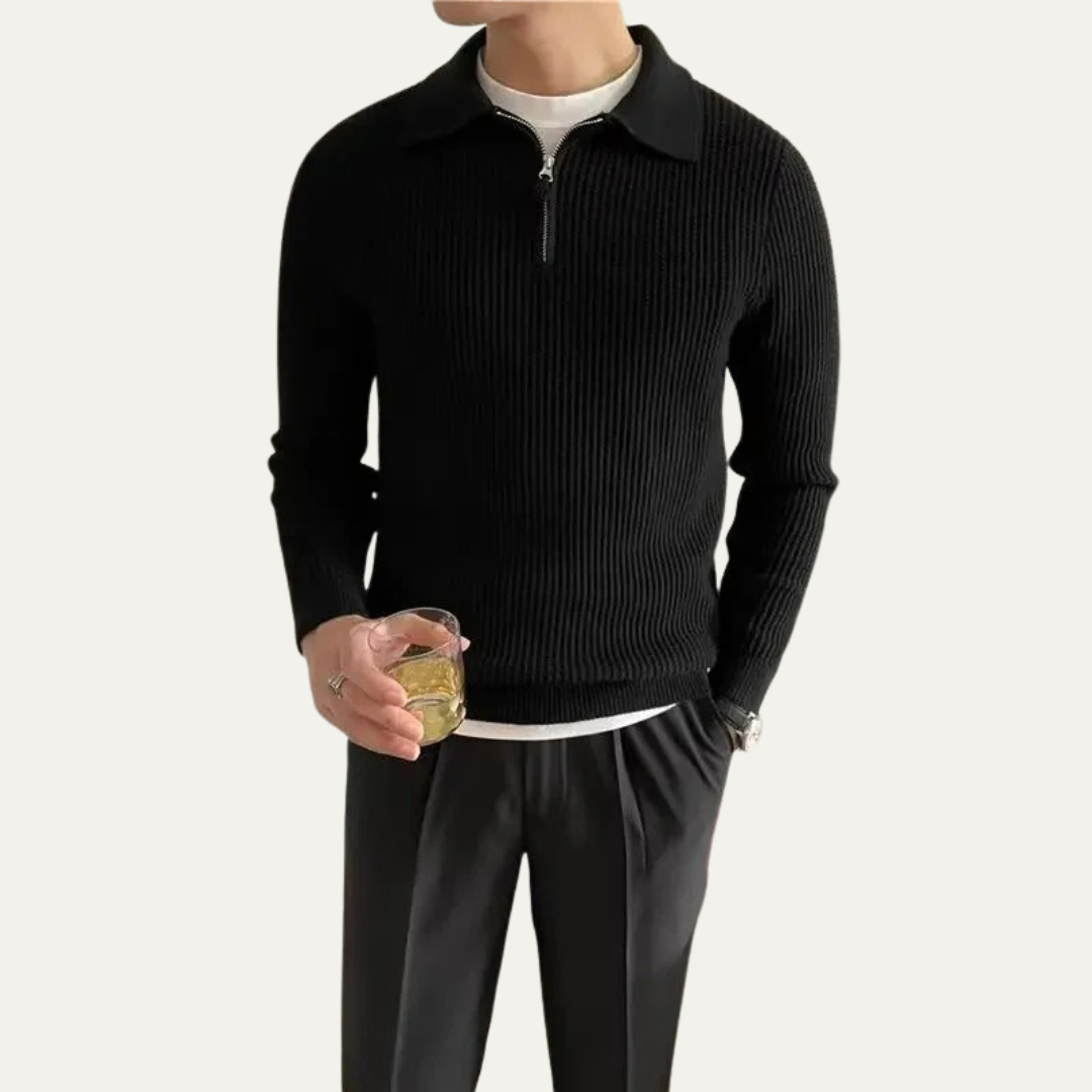Mens Rib Knit Polo Sweater Quarter Zip