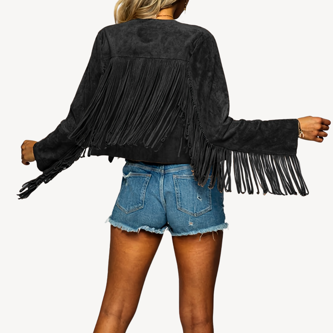 Womens Suede Jacket with Fringe Detail
