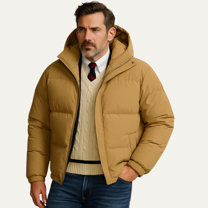 Mens Insulated Puffer Jacket High Neck Hooded
