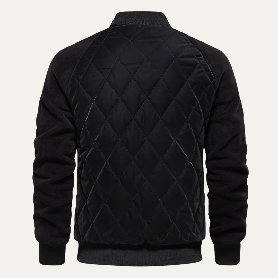 Mens Quilted Bomber Jacket Patchwork Casual Winter