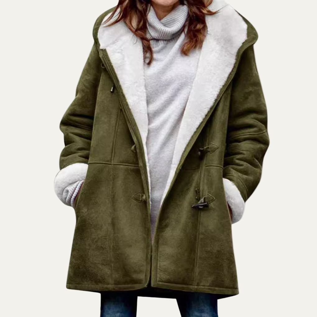 Womens Button Jacket with Furry Lapel Warm Style