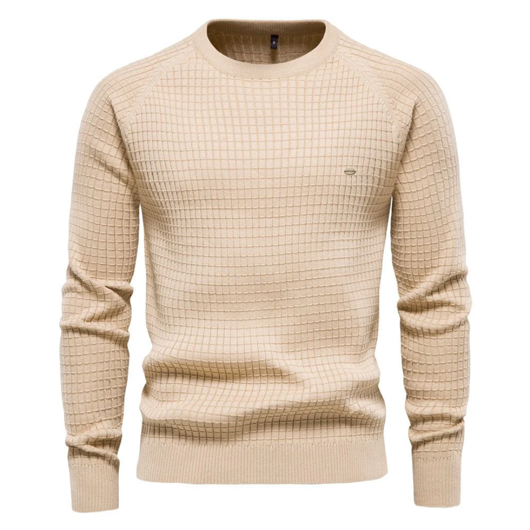 Mens Crewneck Sweater Waffle Knit Textured