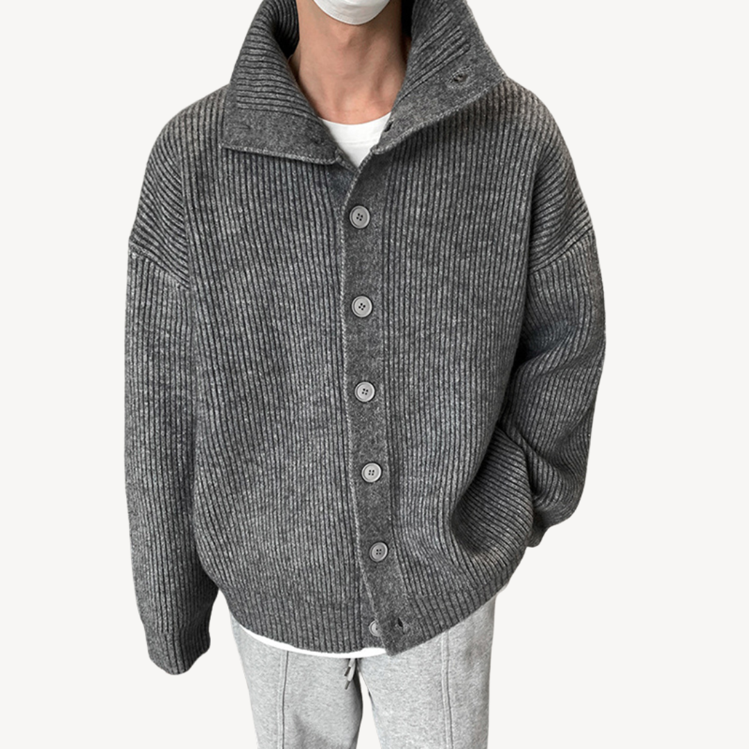 Mens Ribbed Knit Cardigan with Buttons