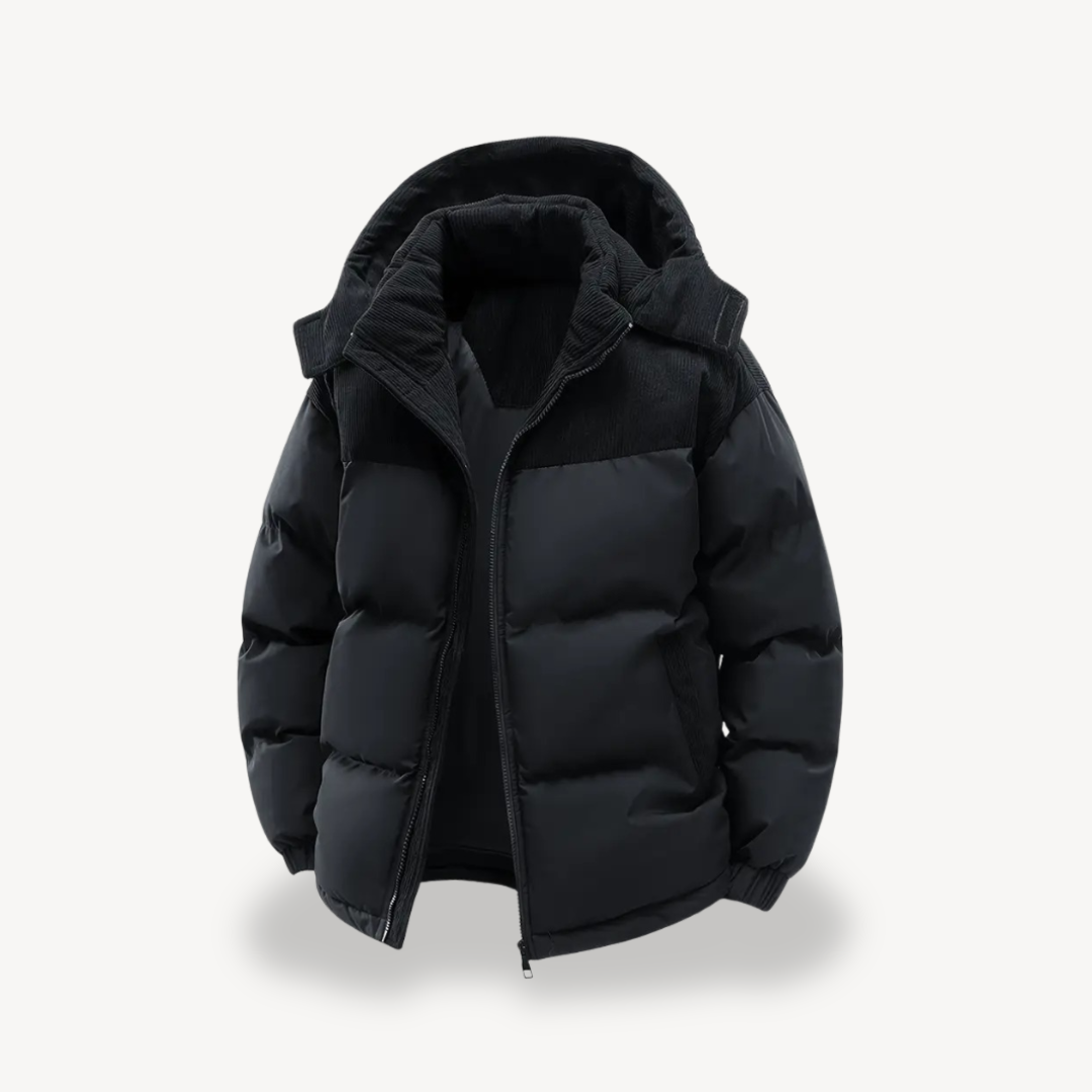 Mens Puffer Jacket Corduroy Hooded Casual Fit