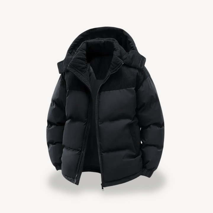 Mens Puffer Jacket Corduroy Hooded Casual Fit