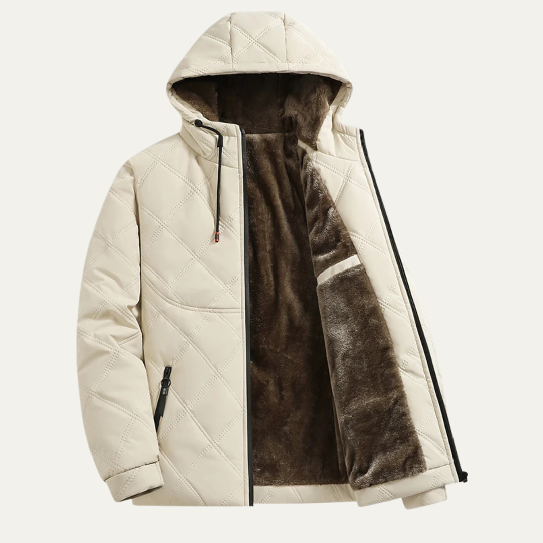 Mens Hooded Overcoat Thick Plush Fleece Lined Warm Fit