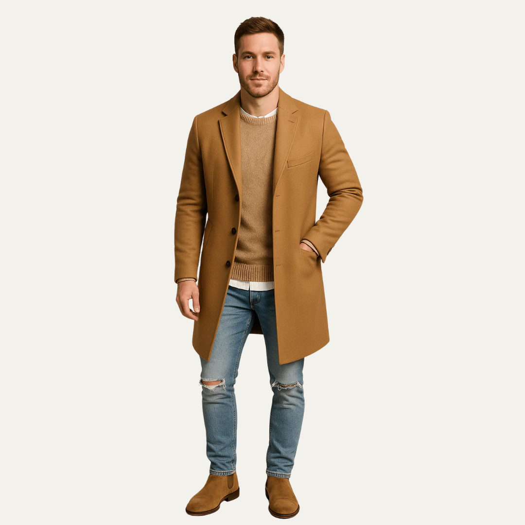 Mens Tailored Topcoat Mid-Thigh Length