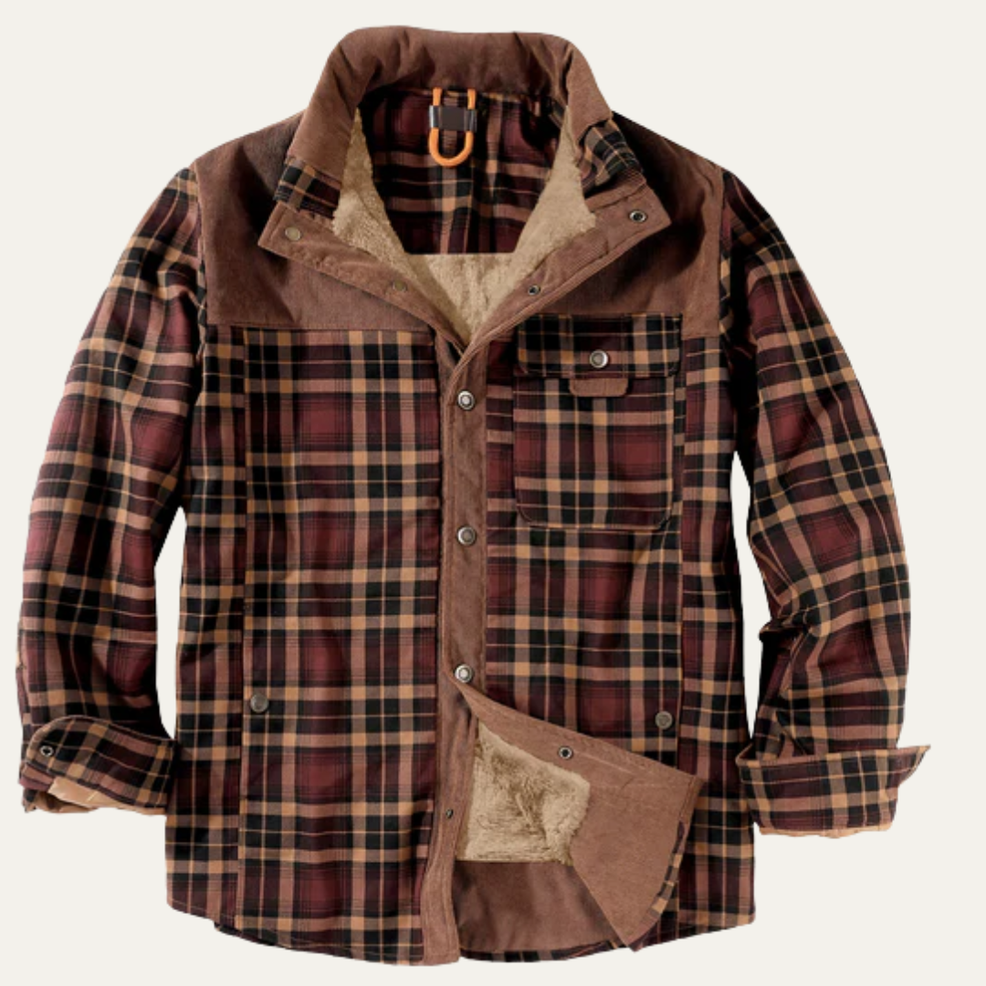 Mens Insulated Flannel Shacket with Faux Fur Lining Relaxed Fit