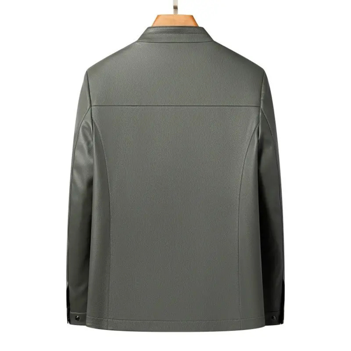 Mens Leather Casual Jacket with Stand Collar