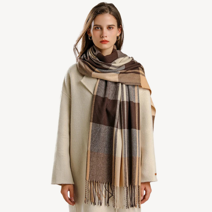 Womens Wool Scarf Plaid Pattern Soft Warm - BritishMode