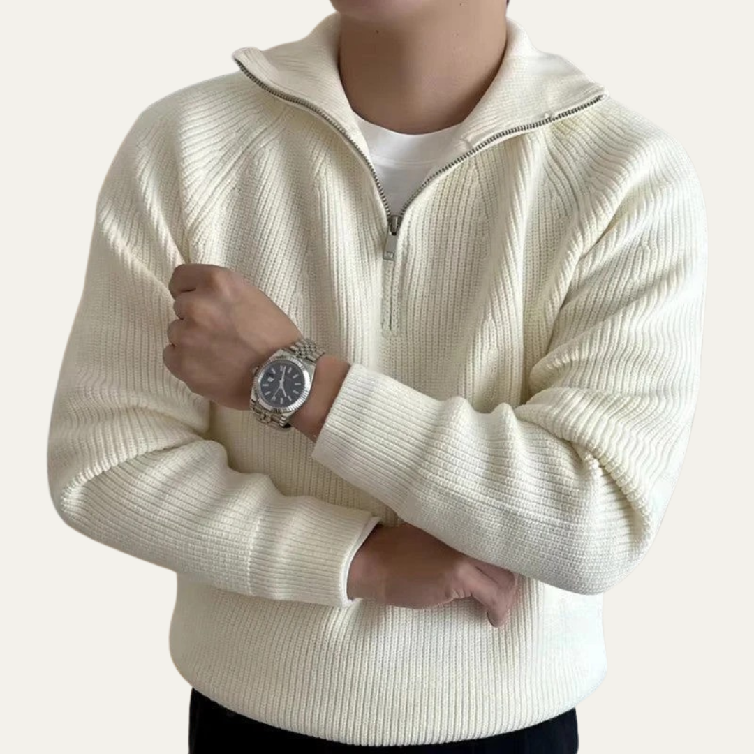 Mens Quarter Zip Pullover Vertical Rib Knit