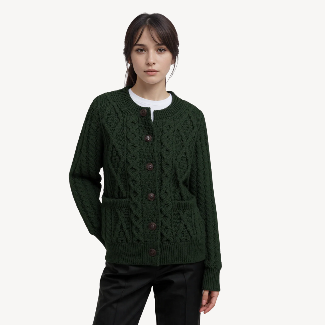 Womens Wool Blend Cardigan Cable Knit Relaxed Fit