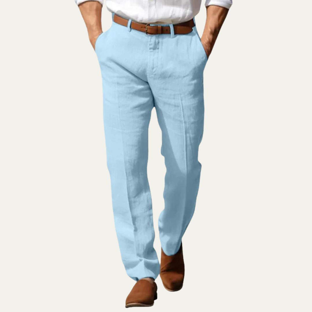 Mens Linen Blend Trousers Relaxed Fit