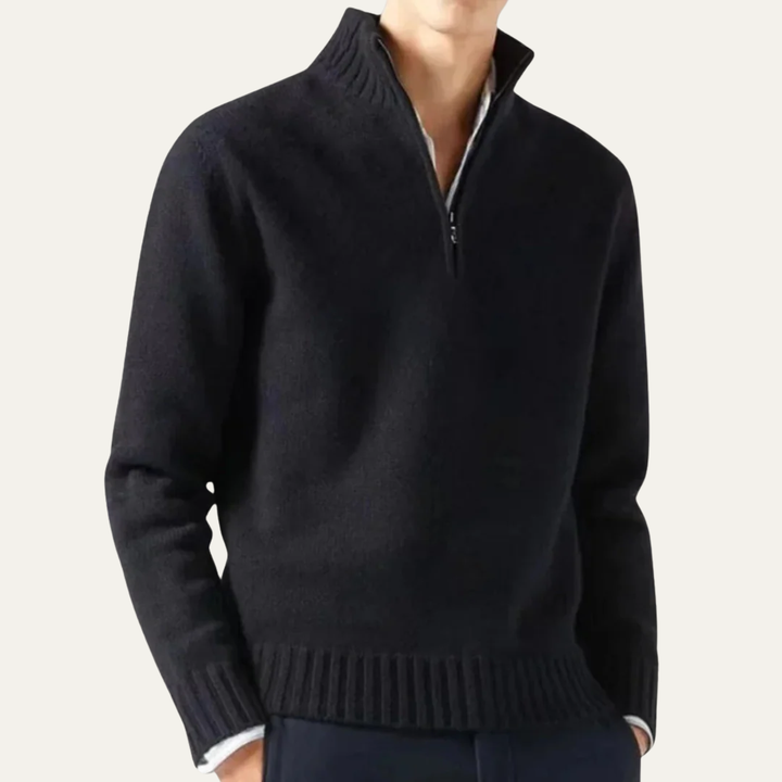 Mens Sweater Ribbed Collar Quarter Zip