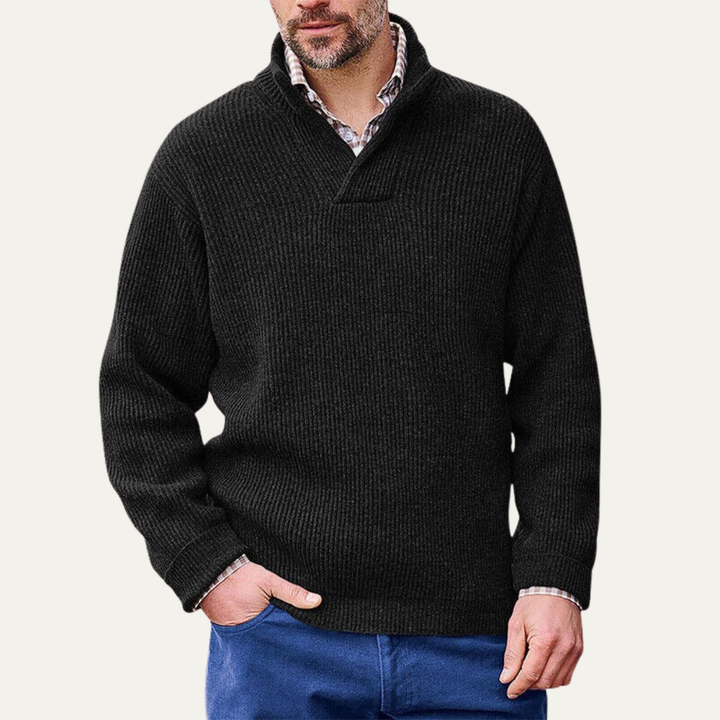 Mens Heavy Knit Sweater Split V-Neck Collar