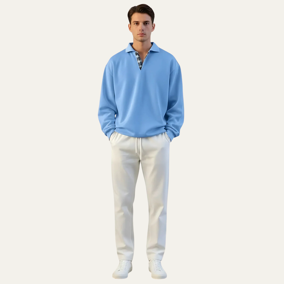 Mens Polo Shirt Cotton Relaxed Fit Long Sleeve - BritishMode