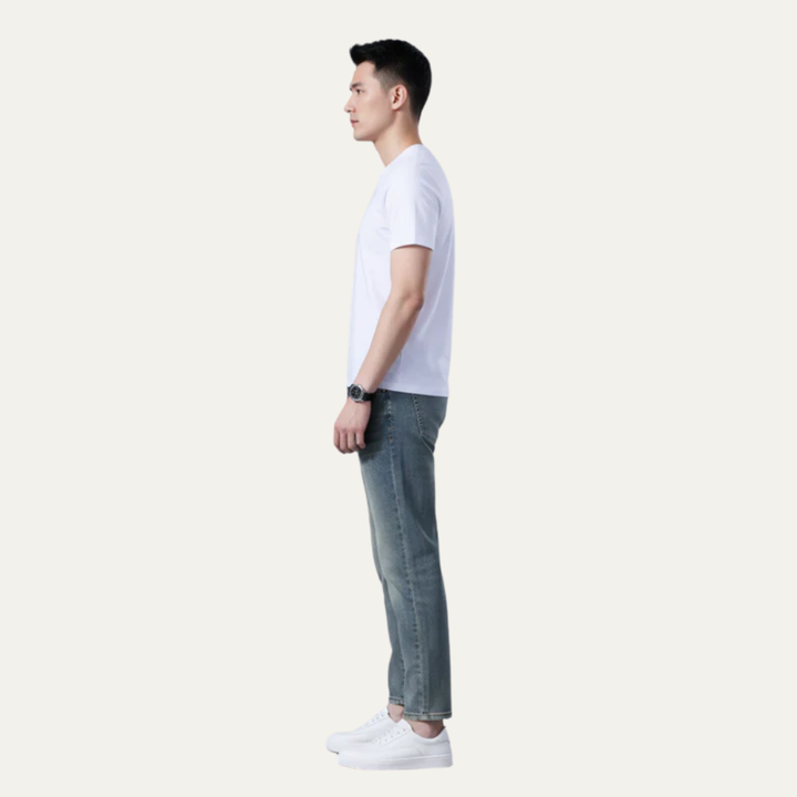 Mens Denim Pants Slim Straight Fit Vintage Style