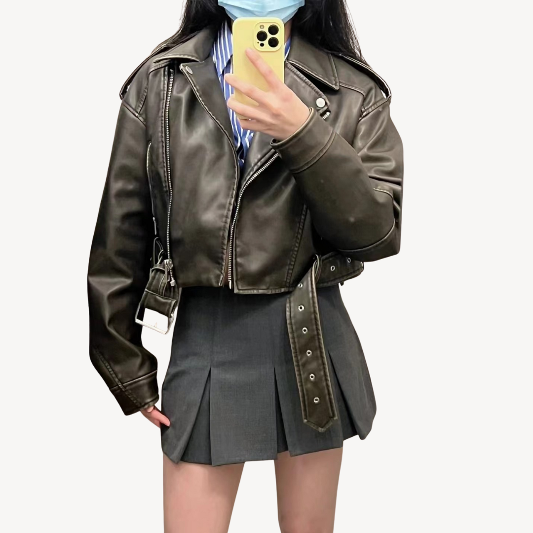 Womens Leather Biker Jacket Slim Fit - BritishMode