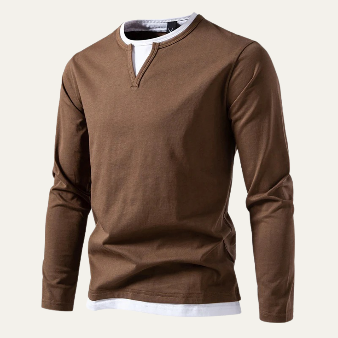 Mens Knit Shirt Layered Look V-Notch Collar