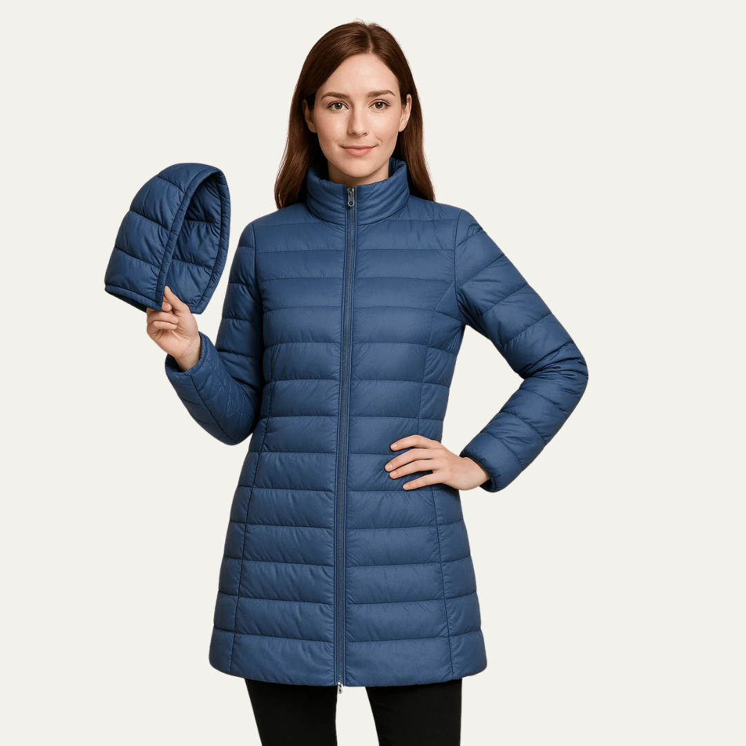 Womens Quilted Puffer Coat Shiny Finish Relaxed Fit