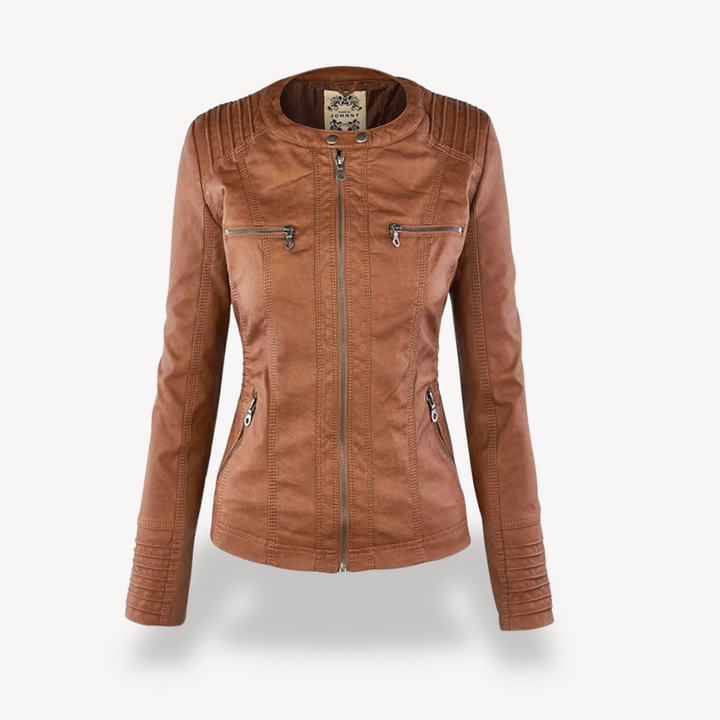 Womens Leather Hooded Jacket Waterproof
