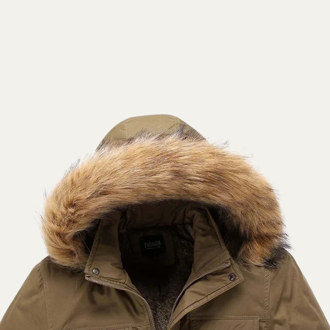 Mens Hooded Winter Parka Coat with Warm Insulation and Fur Trim