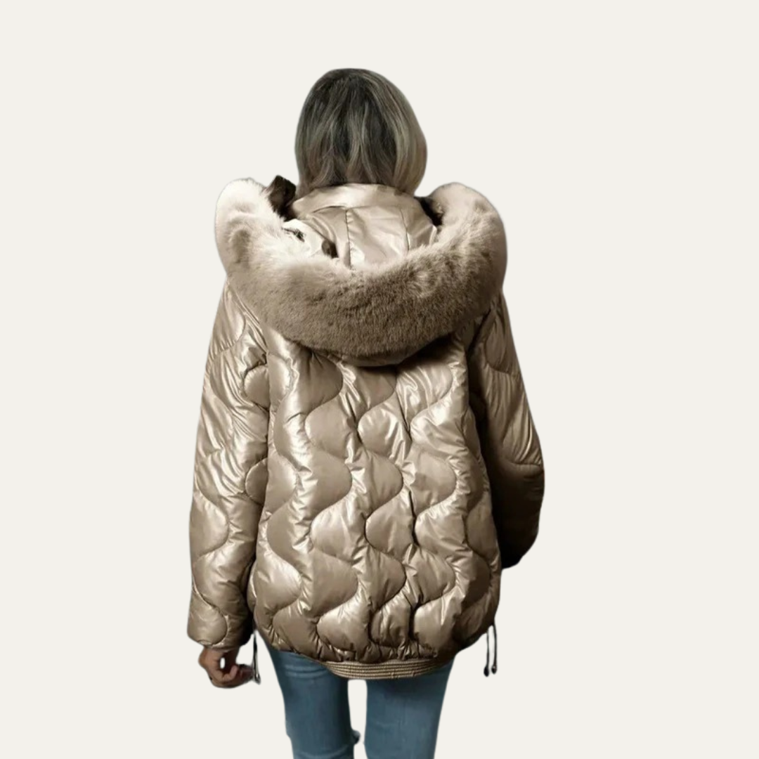 Womens Quilted Puffer Jacket Metallic Insulated Fit