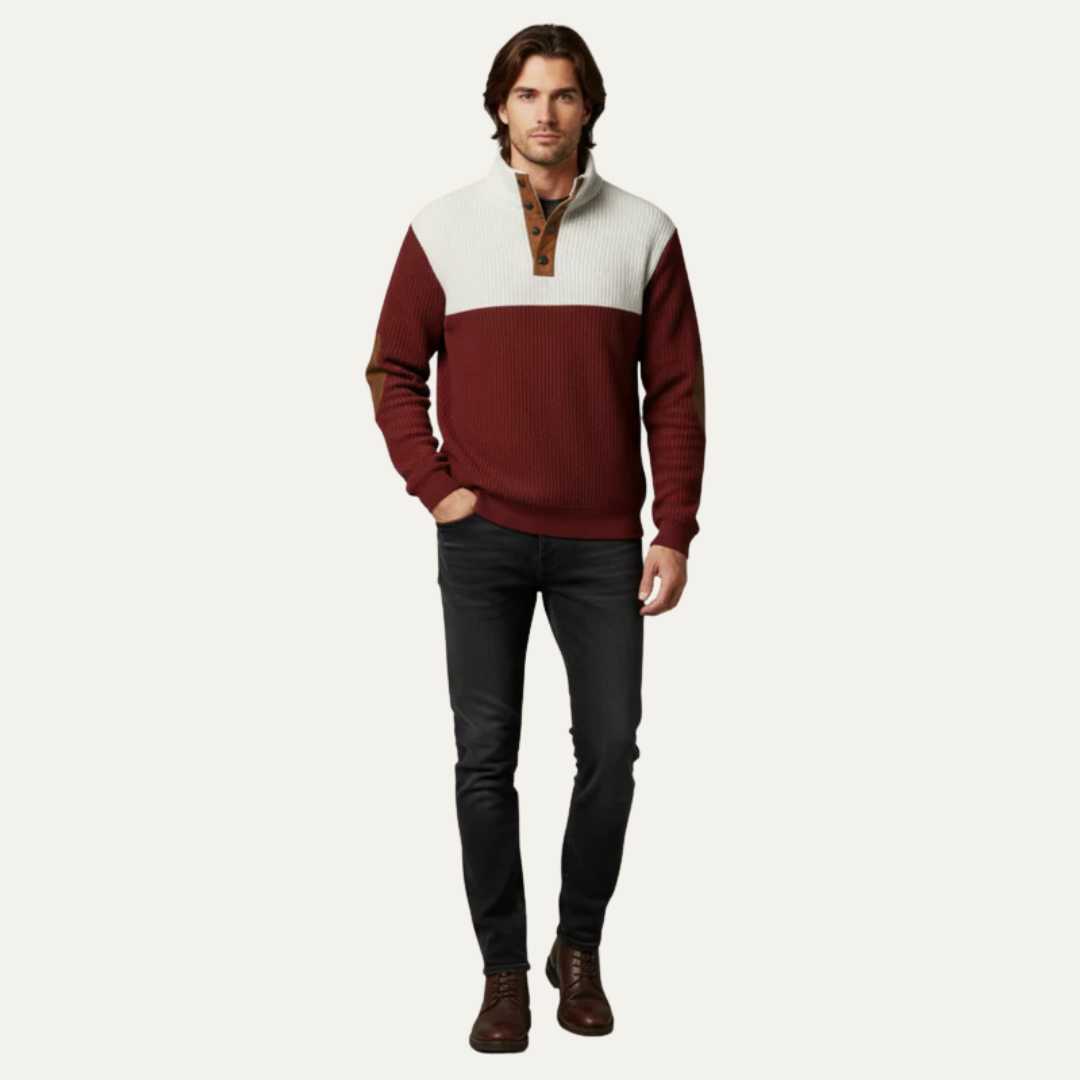 Mens Sweater Button Placket Color Block Design