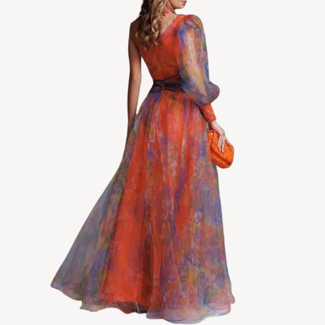 Womens Maxi Dress One-Shoulder Lightweight Fabric