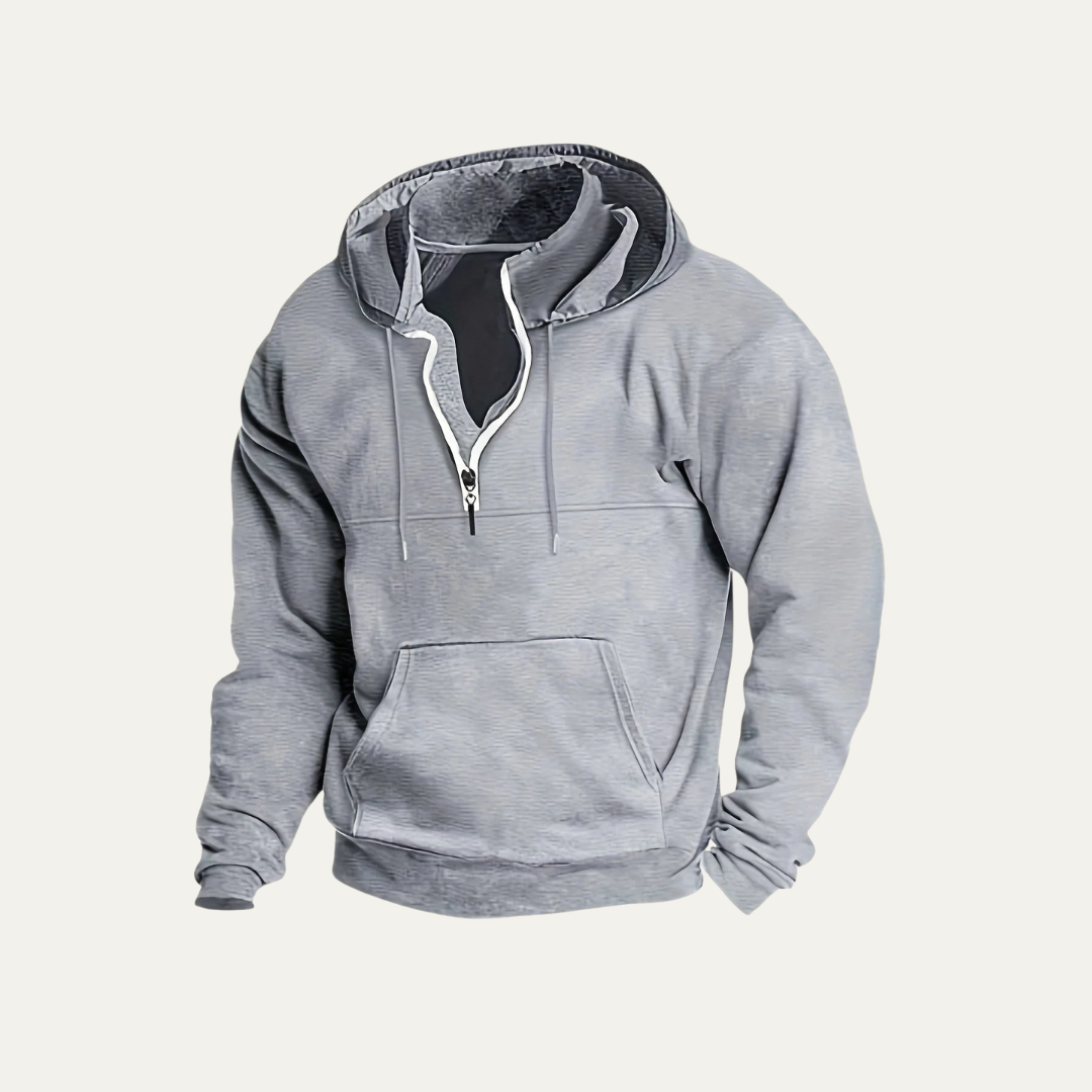 Mens Hooded Sweatshirt with Utility Pocket Partial Zip