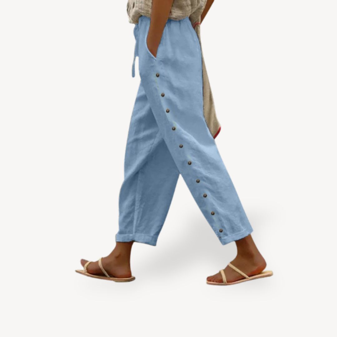 Womens Casual Trousers with Button Detail Relaxed Fit