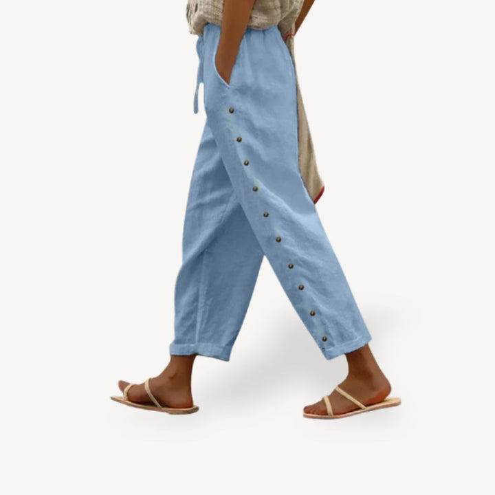 Womens Casual Trousers with Button Detail Relaxed Fit