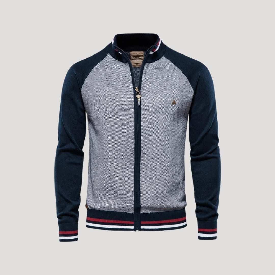 Mens Sweater Jacket Zip-Up Dual Tone Classic Fit