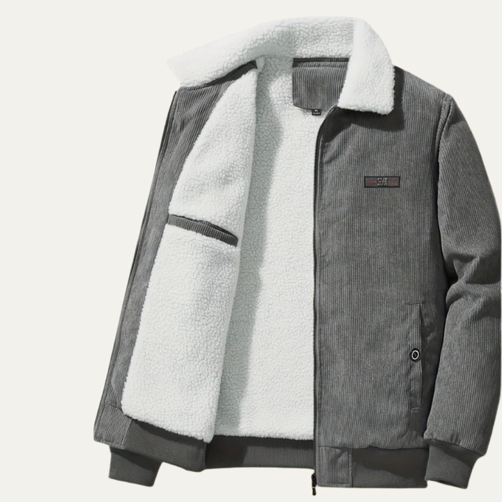 Mens Corduroy Jacket with Shearling Collar Zip Front