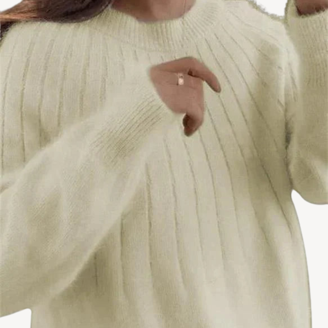 Womens Wool Blend Ribbed Knit Sweater Crewneck
