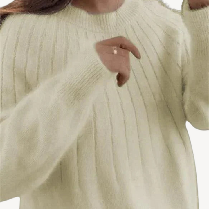 Womens Wool Blend Ribbed Knit Sweater Crewneck