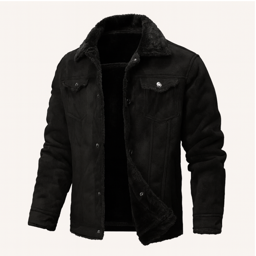 Mens Vintage Leather Jacket with Shearling Collar