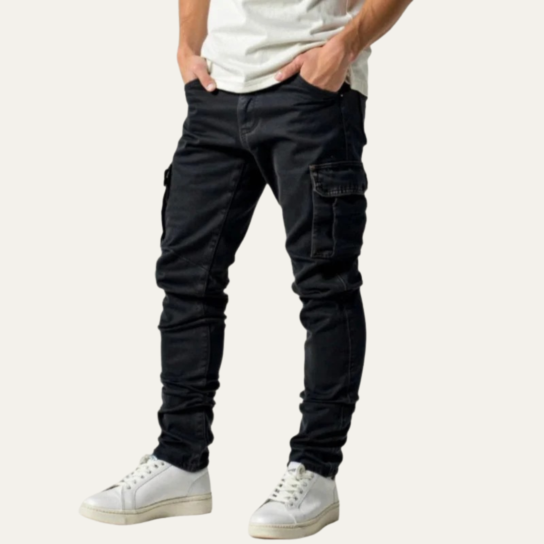 Mens Cargo Pants Denim Stretch Slim Fit
